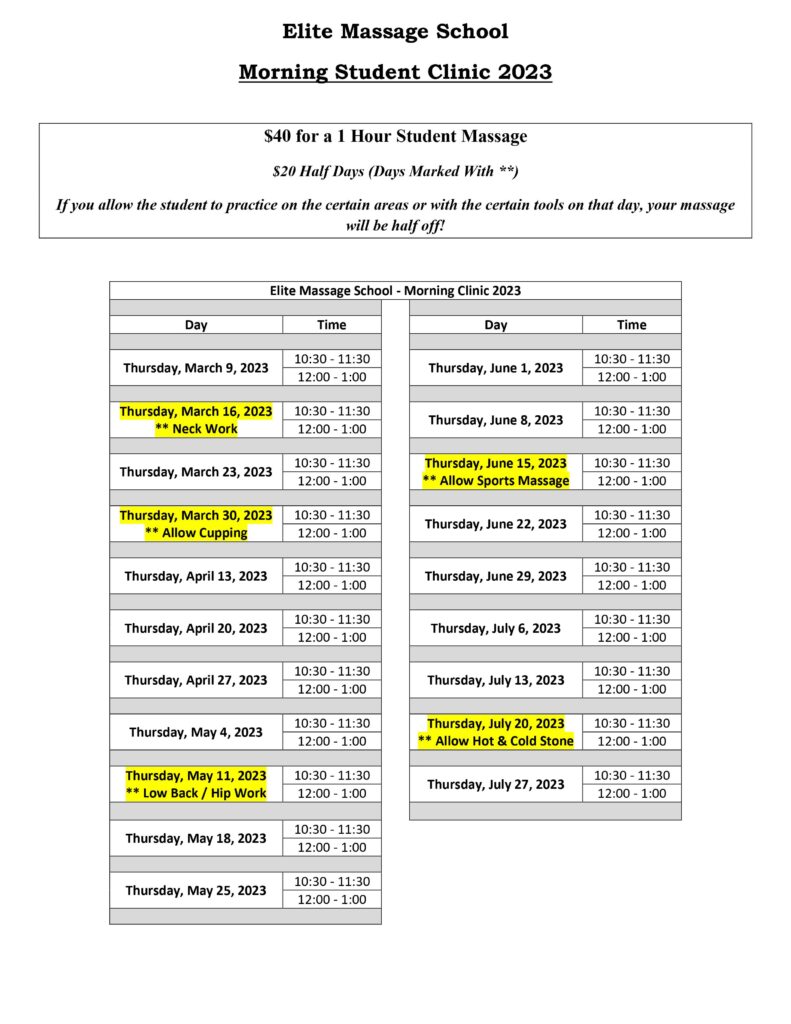 Student Clinic – Elite Massage School